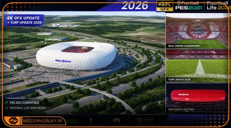 ماد گرافیکی و چمن Next-Gen 4K GfX Update 2026 برای PES 2021