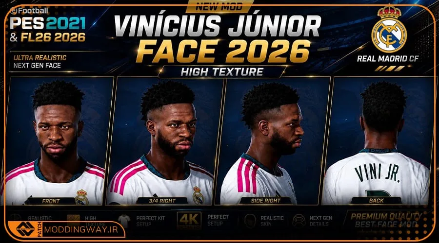 فیس Vinicius Junior Look 2026 برای PES 2021 - آپدیت 11 مرداد 1405