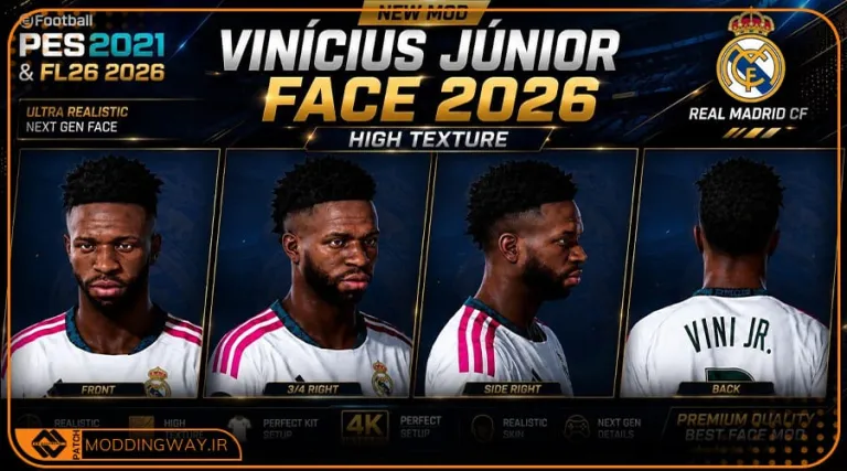 فیس Vinicius Junior Look 2026 برای PES 2021 - آپدیت 11 مرداد 1405