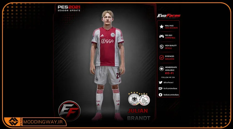 فیس Julian Brandt 2026 برای PES 2021 - آپدیت 17 مرداد 1405