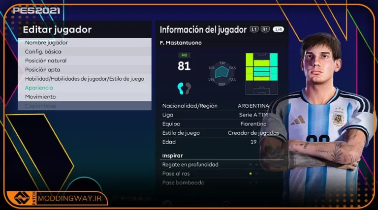 فیس Franco Mastantuono برای PES 2021  - آپدیت 7 مهر 1405