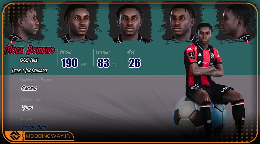 فیس Moise Bombito برای PES 2021 - آپدیت 13 مهر 1405
