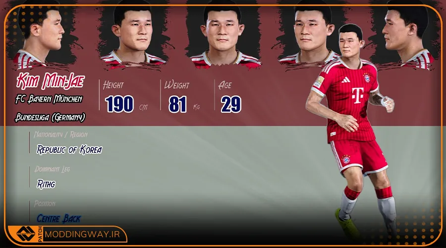 فیس Kim Min-gue 2026 برای PES 2021 - آپدیت 13 مهر 1405