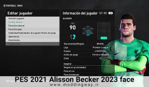 فیس Alisson Becker برای PES 2021