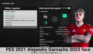 فیس Alejandro Garnacho برای PES 2021 - آپدیت 8 آذر 1402