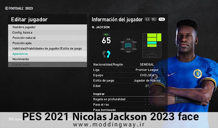 فیس Nicolas Jackson برای PES 2021 - آپدیت 4 آذر 1402