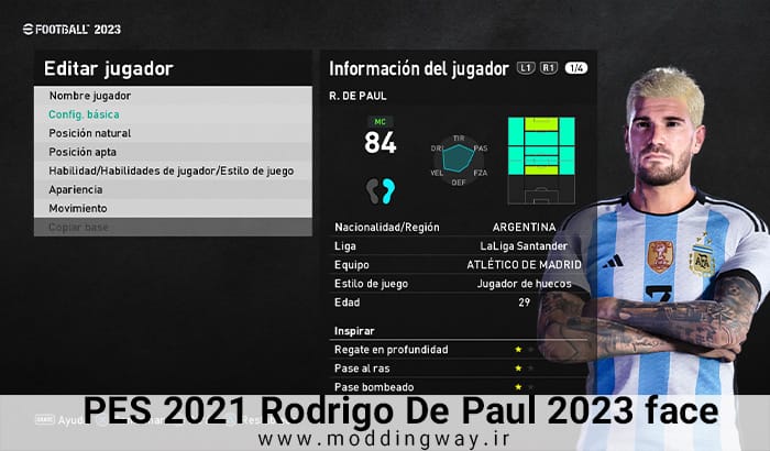 فیس Rodrigo De Paul برای PES 2021
