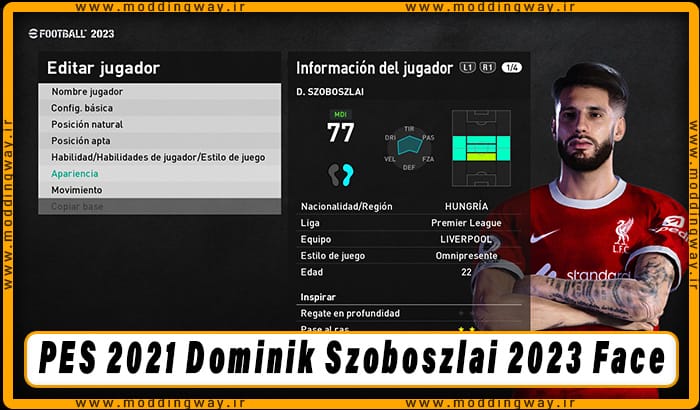 فیس Dominik Szoboszlai برای PES 2021