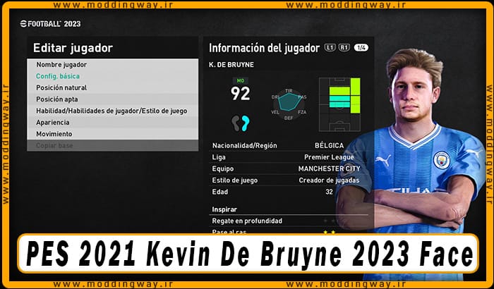 فیس Kevin De Bruyne برای PES 2021 - آپدیت 30 آذر 1402
