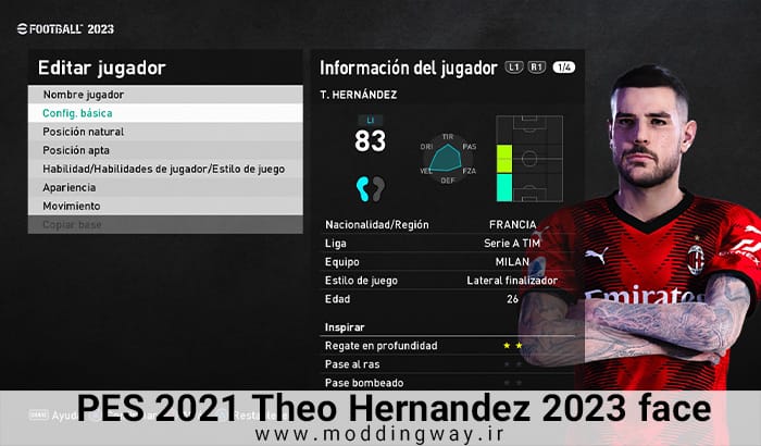 فیس Theo Hernandez برای PES 2021 - آپدیت 11 آذر 1402
