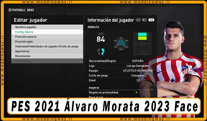 فیس Álvaro Morata برای PES 2021 - آپدیت 1 بهمن 1402