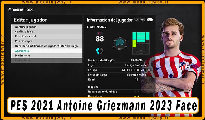 فیس Antoine Griezmann برای PES 2021 - آپدیت 1 بهمن 1402