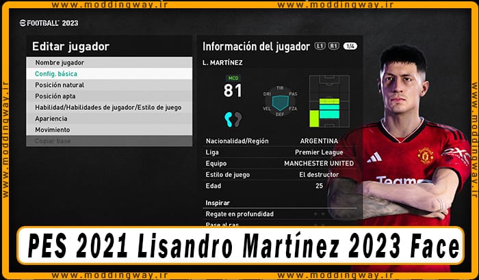 فیس Lisandro Martínez برای PES 2021 - آپدیت 26 دی 1402