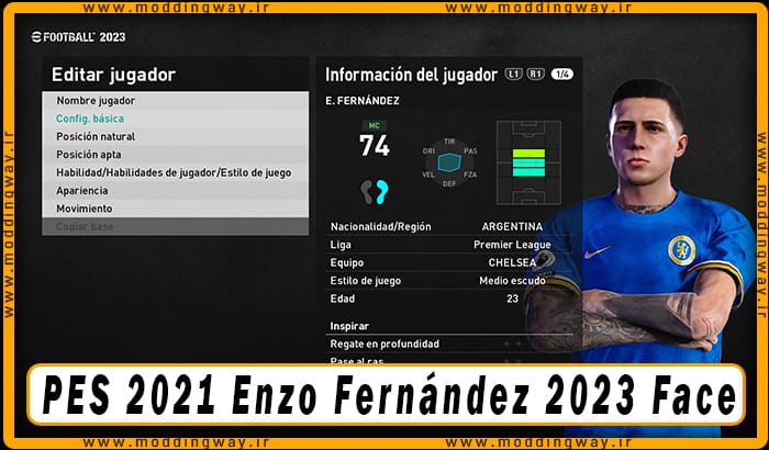 فیس Enzo Fernández برای PES 2021 - آپدیت 4 بهمن 1402