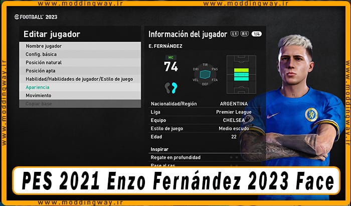 فیس Enzo Fernández برای PES 2021 - آپدیت 24 دی 1402