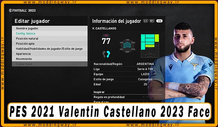 فیس Valentin Castellano برای PES 2021