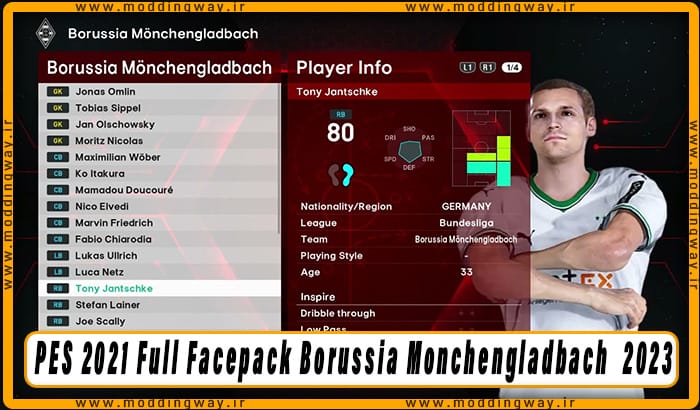 فیس پک Borussia Monchengladbach 23/24 برای PES 2021