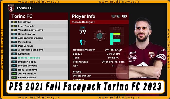 فیس پک Torino FC 23/24 برای PES 2021