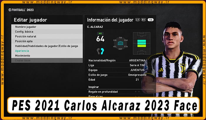فیس Carlos Alcaraz برای PES 2021