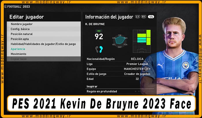فیس Kevin De Bruyne برای PES 2021