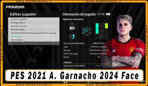 فیس Alejandro Garnacho برای PES 2021