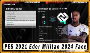 فیس Eder Militao برای PES 2021 - آپدیت 29 فروردین 1403