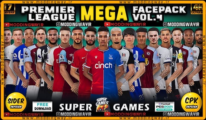 فیس پک Mega Facepack EPL 2024 برای PES 2021