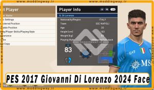 فیس Giovanni Di Lorenzo برای PES 2017