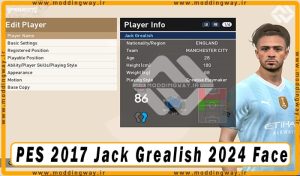 فیس جدید Jack Grealish برای PES 2017 - آپدیت 19 اردیبهشت 1403
