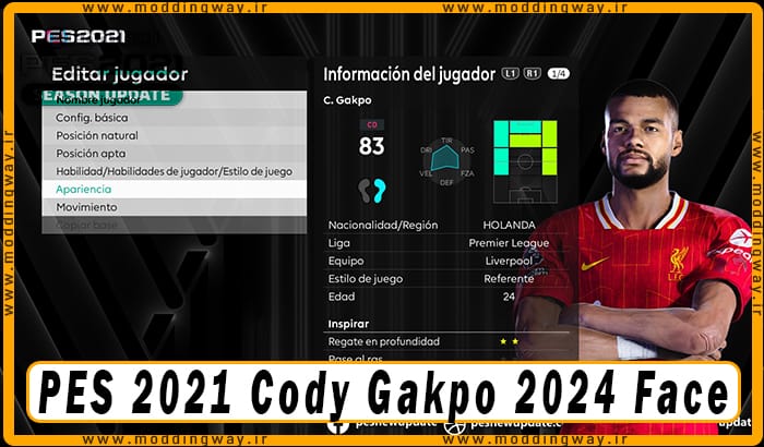 فیس Cody Gakpo برای PES 2021 - آپدیت 16 خرداد 1403