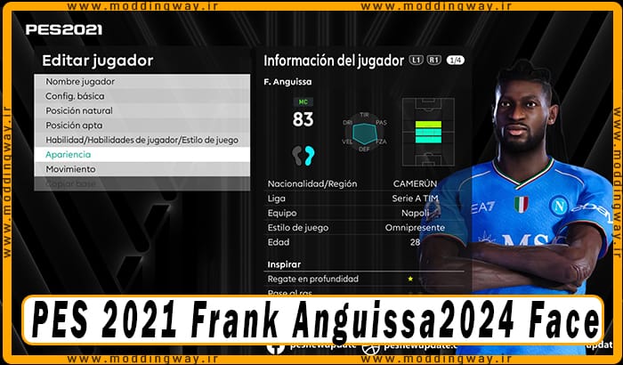 فیس Frank Anguissa برای PES 2021 - آپدیت 13 خرداد 1403