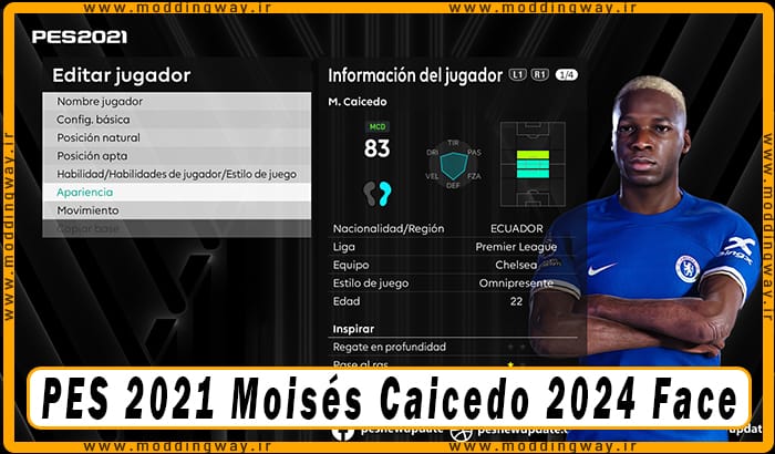 فیس Moisés Caicedo برای PES 2021 - آپدیت 15 خرداد 1403