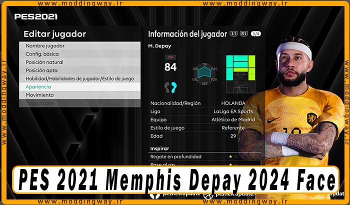 فیس Memphis Depay برای PES 2021 - آپدیت 24 خرداد 1403