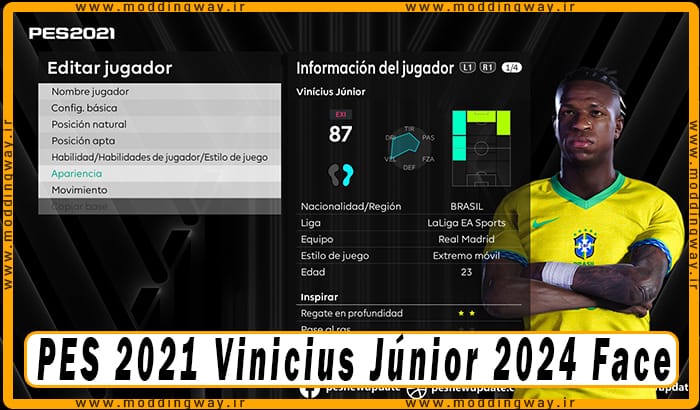 فیس Vinicius Júnior برای PES 2021 - آپدیت 20 خرداد 1403