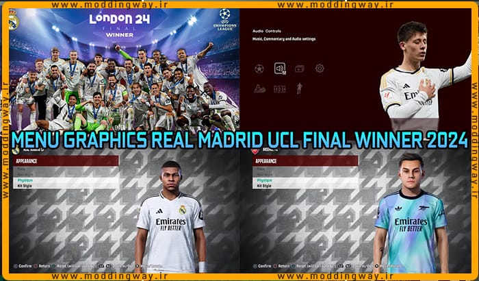منو گرافیکی Real Madrid UCL 2024 برای PES 2021