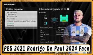 فیس Rodrigo De Paul برای PES 2021 - آپدیت 27 تیر 1403