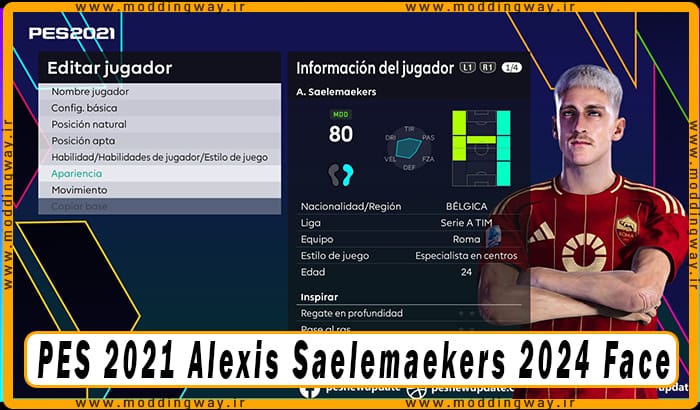 فیس Alexis Saelemaekers برای PES 2021 - آپدیت 19 شهریور 1403