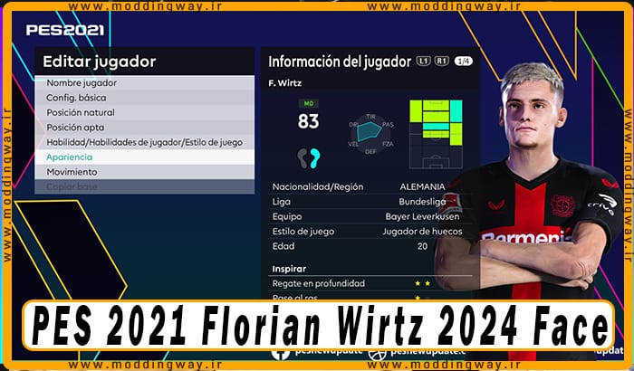 فیس Florian Wirtz برای PES 2021 - آپدیت 19 شهریور 1403