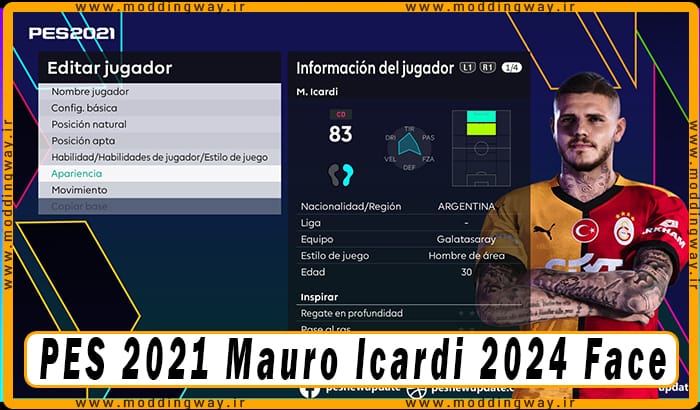 فیس Mauro Icardi برای PES 2021 - آپدیت 2 مهر 1403