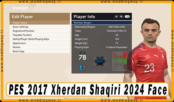 فیس Xherdan Shaqiri برای PES 2017