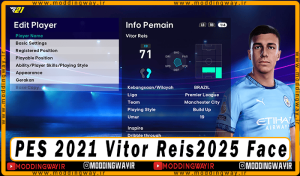 فیس Vitor Reis برای PES 2021 - آپدیت 5 اسفند 1403