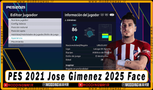 فیس Jose Gimenez برای PES 2021 - آپدیت 29 اسفند 1403