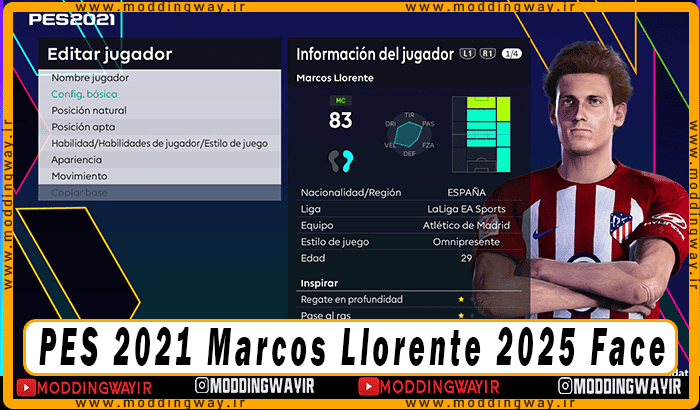 فیس Marcos Llorente برای PES 2021 - آپدیت 30 اسفند 1403