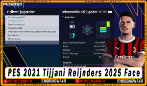 فیس Tijjani Reijnders برای PES 2021 - آپدیت 1 خرداد 1404