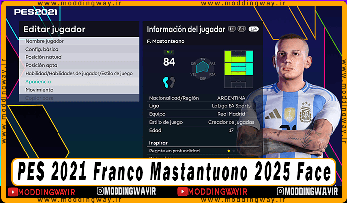 فیس Franco Mastantuono برای PES 2021 - آپدیت 14 شهریور 1404