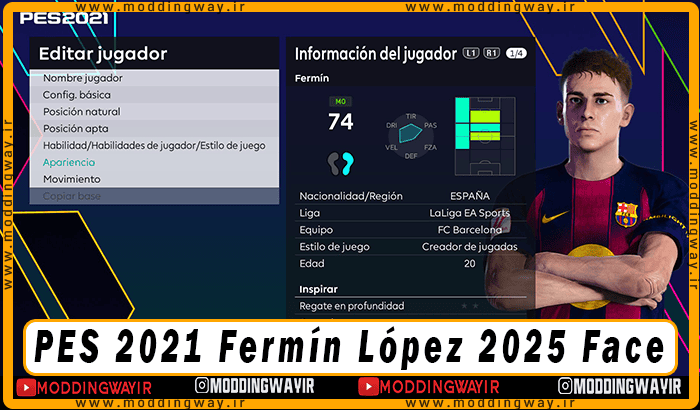 فیس Fermín López برای PES 2021 - آپدیت 8 آذر 1404